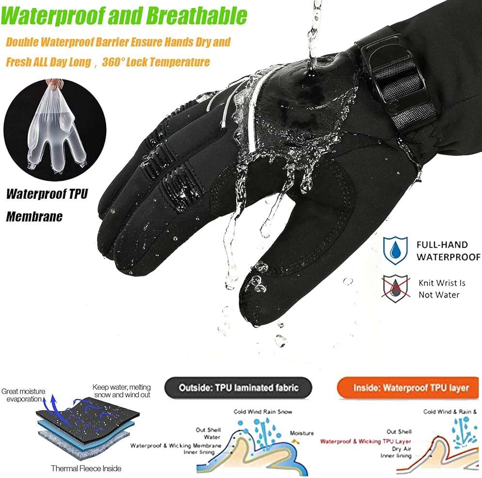 MOREOK Waterproof & Windproof -30°F Winter Gloves for Men/Women, 3M Thinsulate Thermal Gloves Touch Screen Warm Gloves for Skiing,Cycling,Motorcycle,Running - Image 3