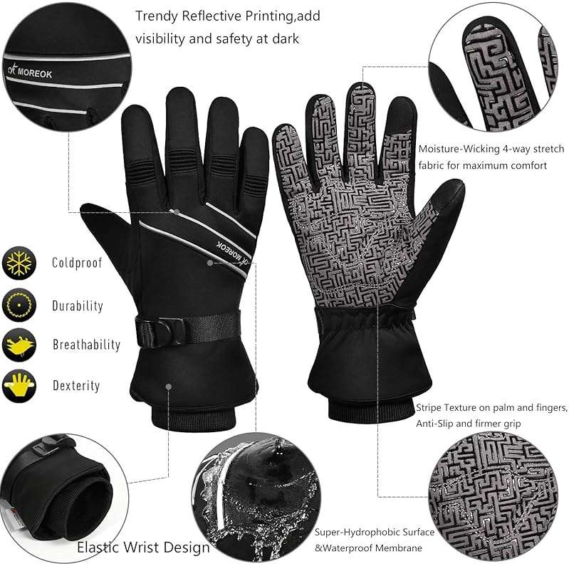 MOREOK Waterproof & Windproof -30°F Winter Gloves for Men/Women, 3M Thinsulate Thermal Gloves Touch Screen Warm Gloves for Skiing,Cycling,Motorcycle,Running - Image 4