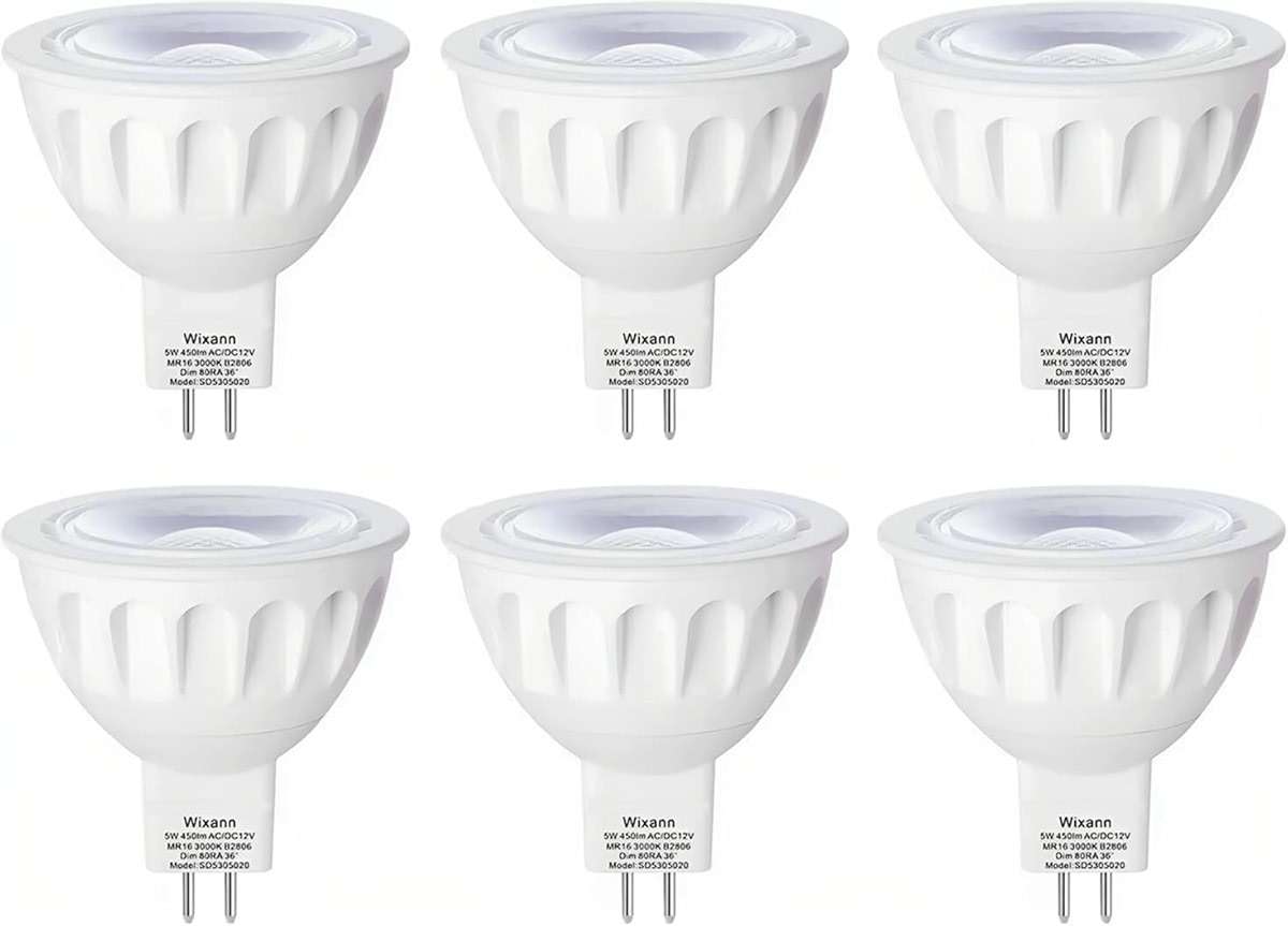 MR16 LED Bulb, 50W Halogen Equivalent, 5W 12V 3000K Soft Warm White, 450Lm GU5.3 Bi-Pin Base, 12V Spotlight Bulb, 40 Degree Spot Lighting For Indoor/Outdoor Landscape Track Bulbs-Not Dimmable (6 Pack) - Image 1