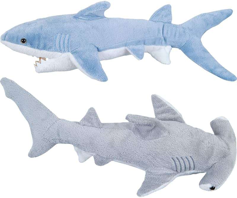 Bedwina Stuffed Animal Sharks - Pack of 2 Large, 14 inch Mako & 13 inch Hammerhead Plush Shark Toys, Stuff Animals Toy, for Baby Toddlers & Kids - Image 1