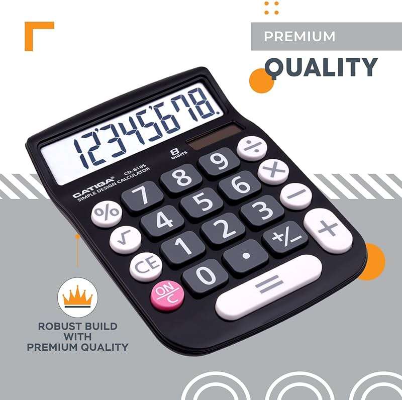 CATIGA Desktop Calculator 8 Digit with Solar Power and Easy to Read LCD Display, Big Buttons, for Home, Office, School, Class and Business, 4 Function Small Basic Calculators for Desk, CD-8185 Black - Image 5