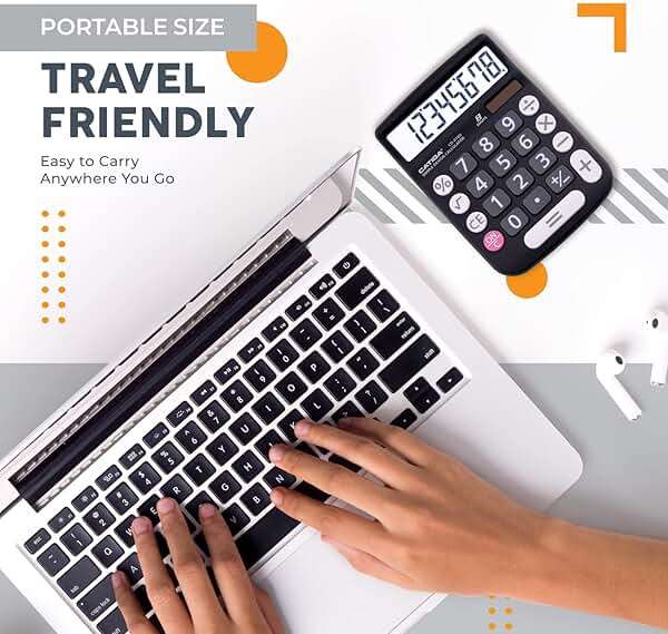 CATIGA Desktop Calculator 8 Digit with Solar Power and Easy to Read LCD Display, Big Buttons, for Home, Office, School, Class and Business, 4 Function Small Basic Calculators for Desk, CD-8185 Black - Image 6