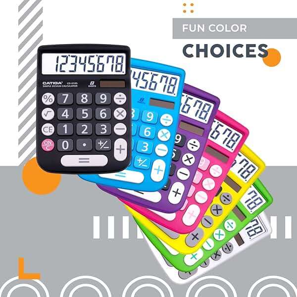 CATIGA Desktop Calculator 8 Digit with Solar Power and Easy to Read LCD Display, Big Buttons, for Home, Office, School, Class and Business, 4 Function Small Basic Calculators for Desk, CD-8185 Black - Image 7
