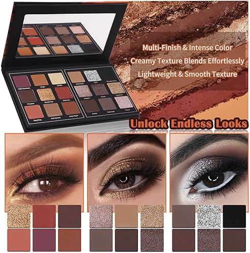 Matte Eyeshadow Palette Pro 18 Colors Pigmented Shimmer Glitter Eye Shadow Palette, Long Lasting Waterproof Dark Smokey Powder Cosmetics Pallet Halloween Valentine Gift Makeup Kit (01# Seductress) - Image 8