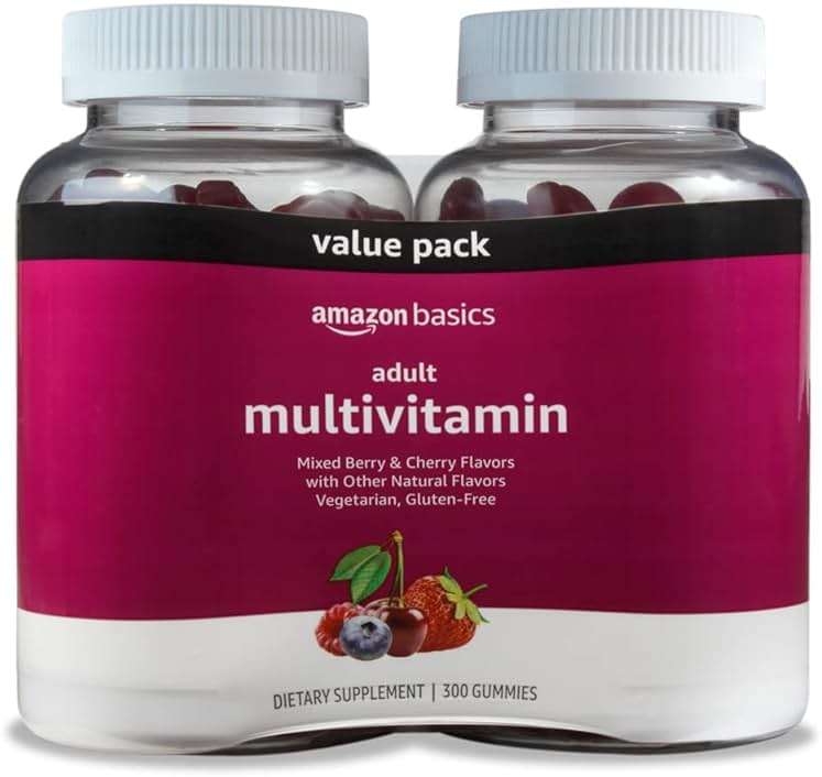 Amazon Basics Adult Multivitamin Gummies, Mixed Berry & Cherry Flavors, 150 Count, 75-Day Supply, Pack of 2 (Previously Solimo) - Image 1