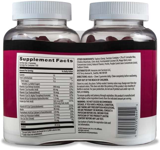 Amazon Basics Adult Multivitamin Gummies, Mixed Berry & Cherry Flavors, 150 Count, 75-Day Supply, Pack of 2 (Previously Solimo) - Image 2