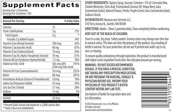 Amazon Basics Adult Multivitamin Gummies, Mixed Berry & Cherry Flavors, 150 Count, 75-Day Supply, Pack of 2 (Previously Solimo) - Image 4