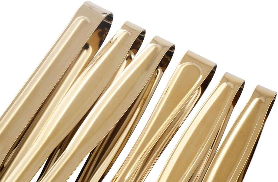 HINMAY Gold Plated Mini Serving Tongs Set 6-Inch Appetizers Tongs Stainless Steel Small Sugar Cube Tongs Ice Tongs, Set of 6 - Image 7
