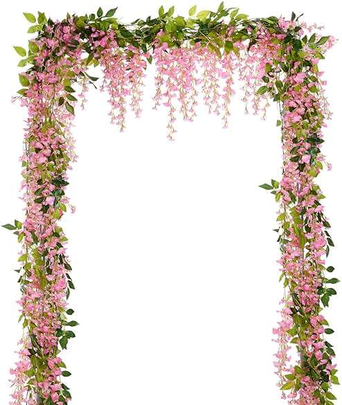 Lvydec Wisteria Artificial Flowers Garland, 4 Pcs Total 28.8ft Artificial Wisteria Vine Silk Hanging Flower for Home Garden Outdoor Ceremony Wedding Arch Floral Decor (Pink) - Image 1