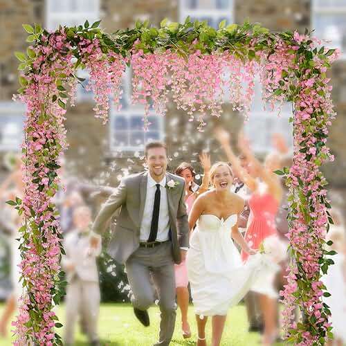 Lvydec Wisteria Artificial Flowers Garland, 4 Pcs Total 28.8ft Artificial Wisteria Vine Silk Hanging Flower for Home Garden Outdoor Ceremony Wedding Arch Floral Decor (Pink) - Image 2