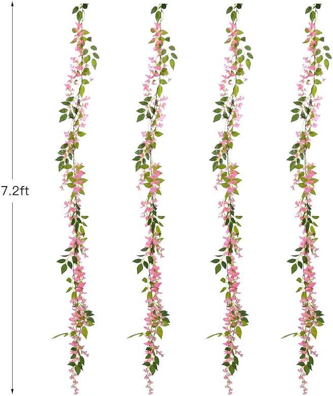 Lvydec Wisteria Artificial Flowers Garland, 4 Pcs Total 28.8ft Artificial Wisteria Vine Silk Hanging Flower for Home Garden Outdoor Ceremony Wedding Arch Floral Decor (Pink) - Image 3