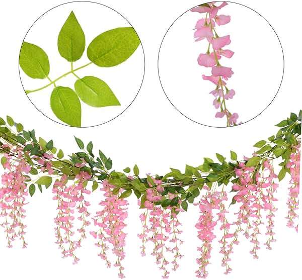 Lvydec Wisteria Artificial Flowers Garland, 4 Pcs Total 28.8ft Artificial Wisteria Vine Silk Hanging Flower for Home Garden Outdoor Ceremony Wedding Arch Floral Decor (Pink) - Image 5