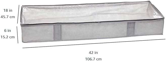Amazon Basics Under Bed Storage Bags for Clothes and Blankets, Foldable Fabric Zipper Container with Clear Window and Reinforced Handles, Space Saving, 18 x 42 x 6 inches, Gray, 2-Pack - Image 2