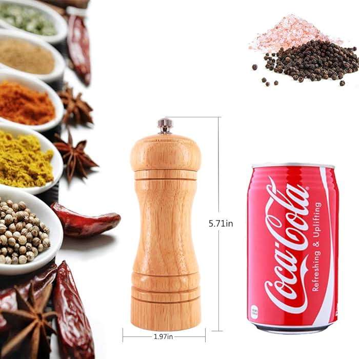 Salt and Pepper Grinders Set,Ouktor Manual Wooden Salt and Pepper Mills Shakers, Ceramic Rotor with Strong Adjustable Coarseness (5.5inch) - Image 3