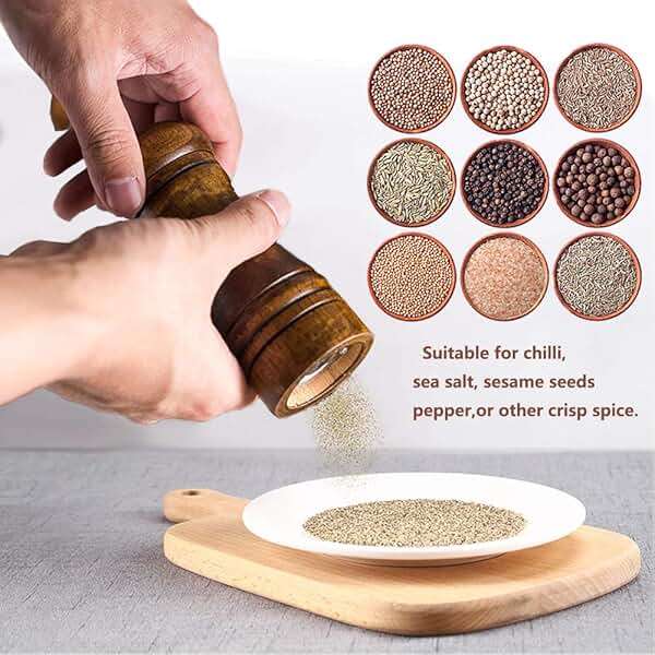 Salt and Pepper Grinders Set,Ouktor Manual Wooden Salt and Pepper Mills Shakers, Ceramic Rotor with Strong Adjustable Coarseness (5.5inch) - Image 7