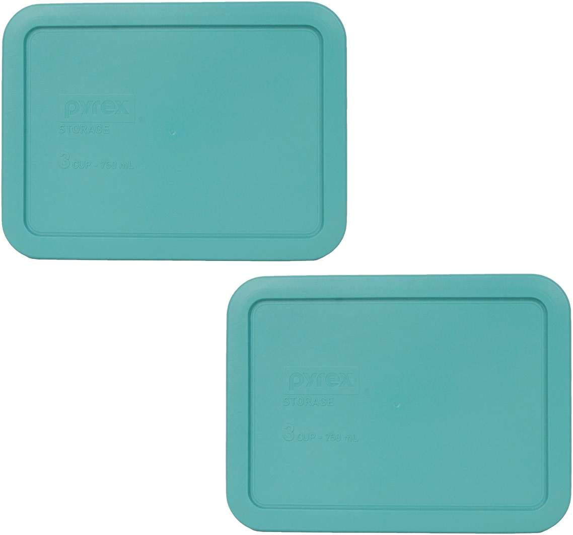 Pyrex 7210-PC 3 Cup Turquoise Food Storage Replacement Lid (2-Pack) - Made in USA - Image 1