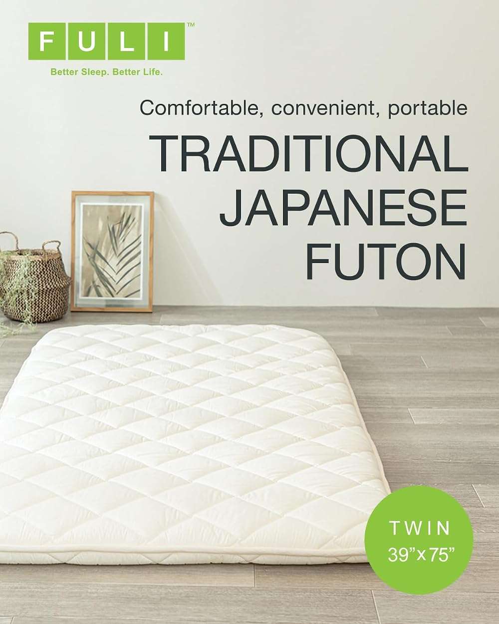 FULI Japanese Futon, Twin Size, White - Foldable Shikibuton Floor Bed - Medium Firm Quilted Cotton Sleeping Pad, Portable Roll-Up Japanese Floor Bed for Guests & Small Spaces - Image 3