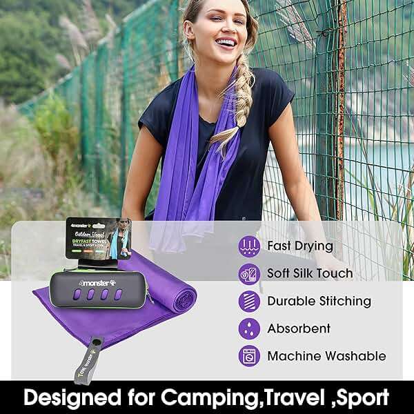 4Monster Camping Towel Super Absorbent-Quick Dry Microfiber Towel Ultra Compact & Soft-Travel Towel Lightweight for Backpacking,Hiking,Gym,Beach,Swimming,Yoga - Image 2