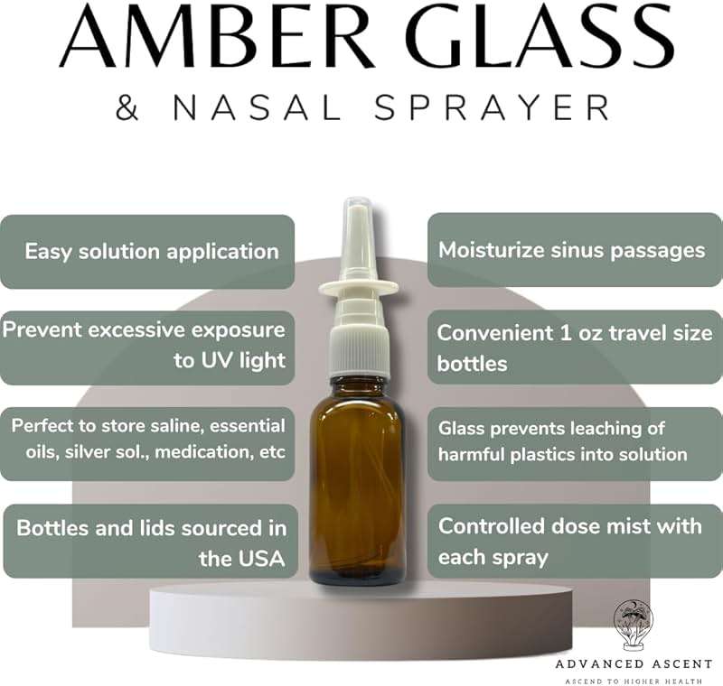 ADVANCED ASCENT Amber Glass 1 oz Nasal Sprayer! EMPTY, Refillable, Travel Sized, Quality Glass for Saline Applications! (2 Pack) - Image 3