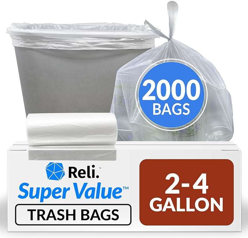 Reli. 2-4 Gallon Trash Bags | 2000 Bags | Clear | Bathroom | Strong | Garbage - Image 1