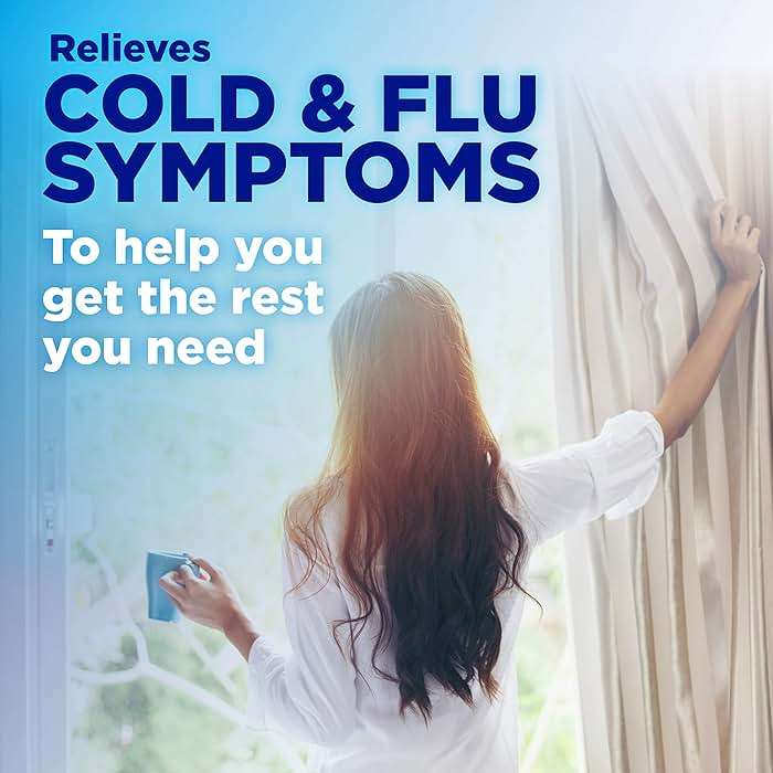 Amazon Basic Care Nighttime Cold & Flu Relief, Pain Reliever, Fever Reducer, 6 Hour Cold Medicine, Cough Suppressant, Antihistamine, 48 Count - Image 3