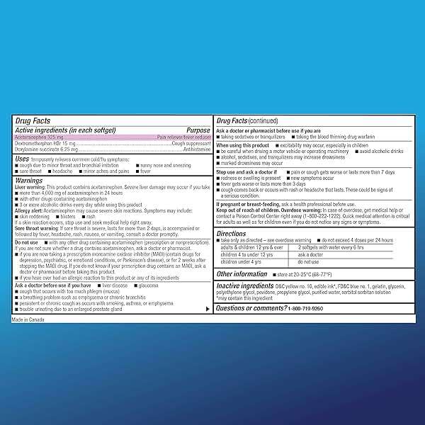 Amazon Basic Care Nighttime Cold & Flu Relief, Pain Reliever, Fever Reducer, 6 Hour Cold Medicine, Cough Suppressant, Antihistamine, 48 Count - Image 4