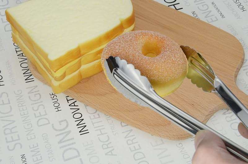 HINMAY Mini Stainless Steel Food Tongs with Silding Rings 7-Inch, Set of 6 | Small Clam Shell Service Tongs for Serving Appetizers, Desserts, Salads, Barbecue and Cooking (Silver) - Image 2