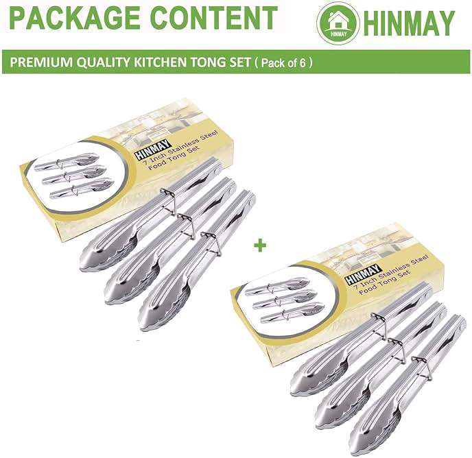 HINMAY Mini Stainless Steel Food Tongs with Silding Rings 7-Inch, Set of 6 | Small Clam Shell Service Tongs for Serving Appetizers, Desserts, Salads, Barbecue and Cooking (Silver) - Image 3