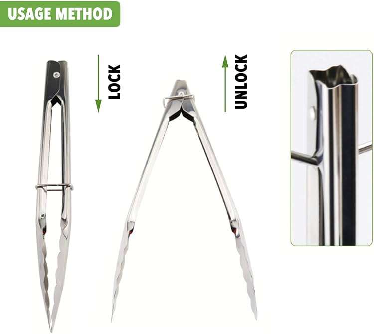 HINMAY Mini Stainless Steel Food Tongs with Silding Rings 7-Inch, Set of 6 | Small Clam Shell Service Tongs for Serving Appetizers, Desserts, Salads, Barbecue and Cooking (Silver) - Image 5