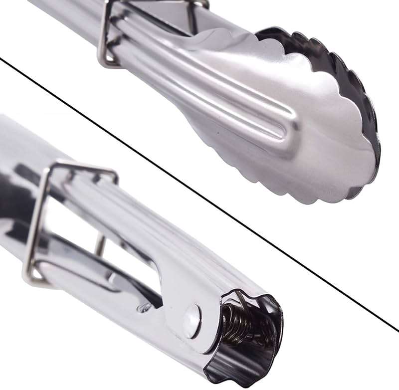 HINMAY Mini Stainless Steel Food Tongs with Silding Rings 7-Inch, Set of 6 | Small Clam Shell Service Tongs for Serving Appetizers, Desserts, Salads, Barbecue and Cooking (Silver) - Image 6