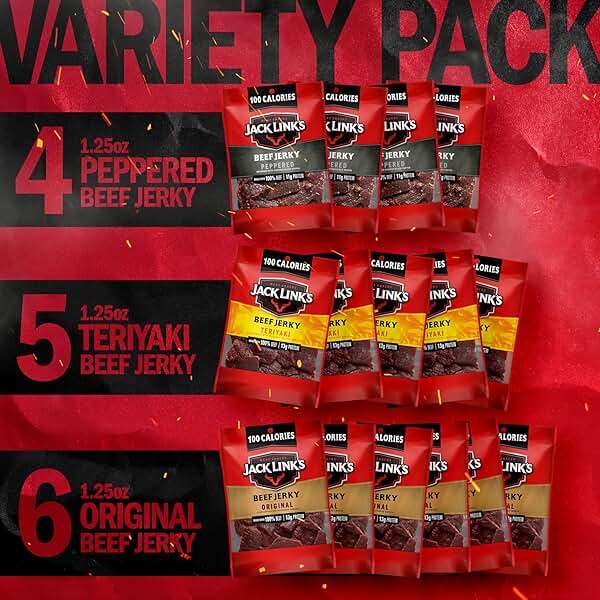 Jack Link's Beef Jerky Variety Pack – Includes Original, Teriyaki and Peppered Jerky, Bulk Protein Snack Pack, Good Source of Protein, Meat Snacks Made with 100% Beef – 1.25 Oz (Pack of 15) - Image 6