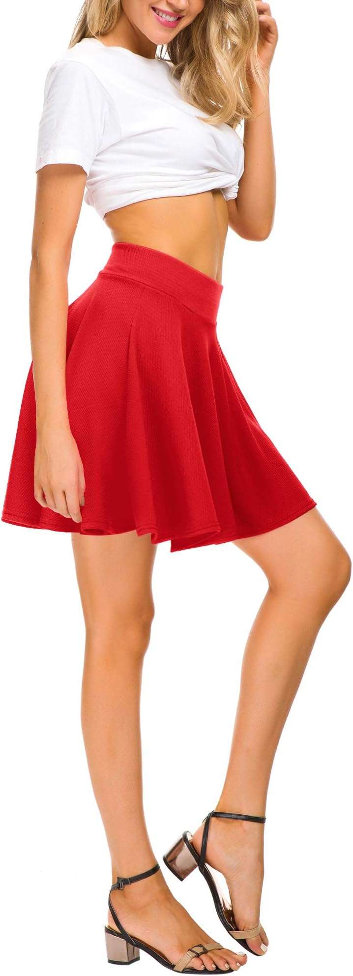 EXCHIC Women's Stretchy Waist Pleated Mini Skater Skirt Casual Flared Outfit Skirts for Women - Image 3
