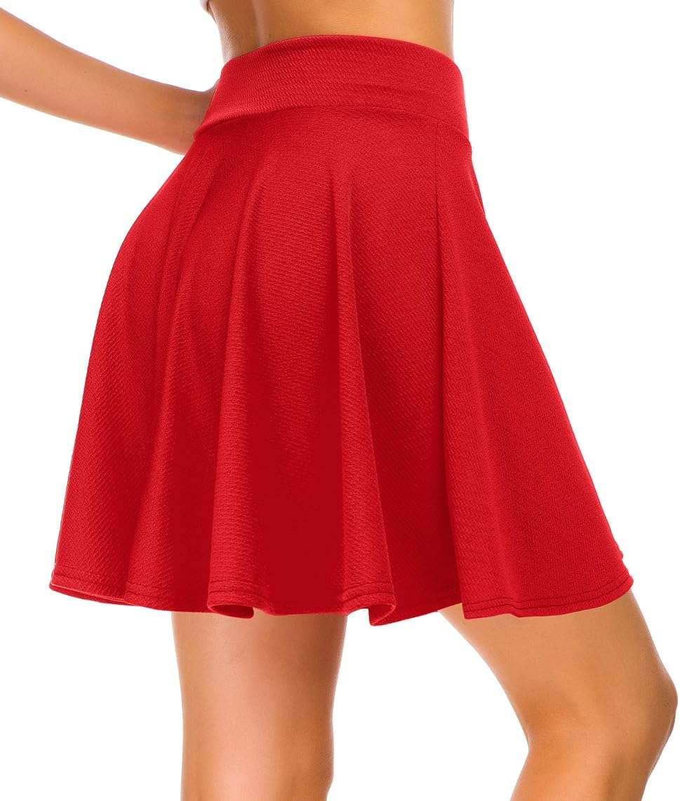 EXCHIC Women's Stretchy Waist Pleated Mini Skater Skirt Casual Flared Outfit Skirts for Women - Image 4