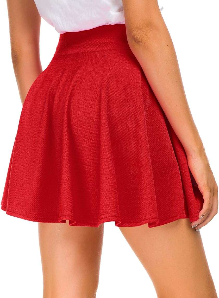 EXCHIC Women's Stretchy Waist Pleated Mini Skater Skirt Casual Flared Outfit Skirts for Women - Image 6