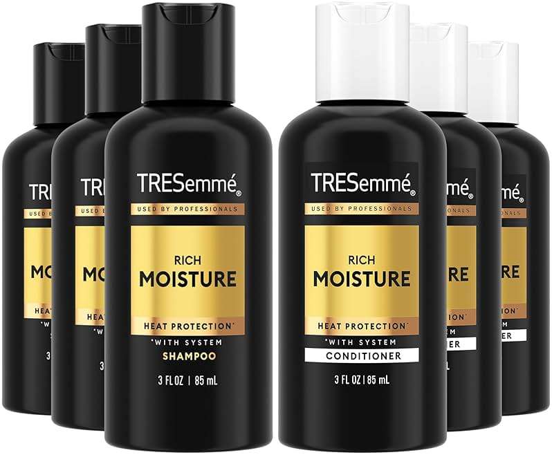 TRESemmé Travel Essentials, Rich Moisture Shampoo 3-Pack + Conditioner 3-Pack – Moisturizing Hair Care with Hyaluronic Acid, Paraben-Free, 3 Oz Ea - Image 1