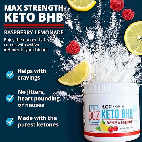 Dr. Boz - Keto BHB Powder - Raspberry Lemonade, 20 Servings - Ketones Drink - Increase Energy & Reduce Cravings - Max Strength Dietary Supplement - Quality Tested - Made in The USA - 9.6oz (272g) - Image 2