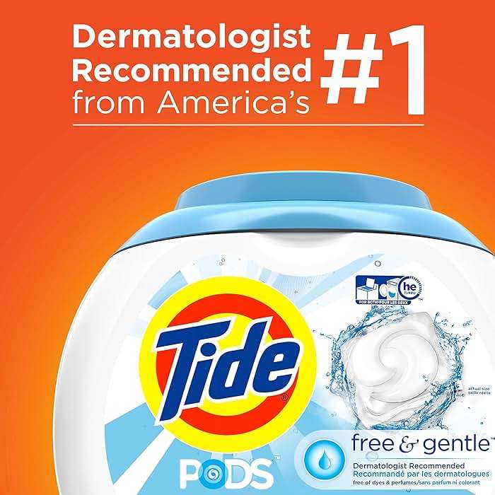 Tide PODS Free and Gentle, Laundry Detergent Soap PODS, HE, 96 Count - Unscented and Hypoallergenic for Sensitive Skin, Free and Clear of Dyes and Perfumes - Image 6
