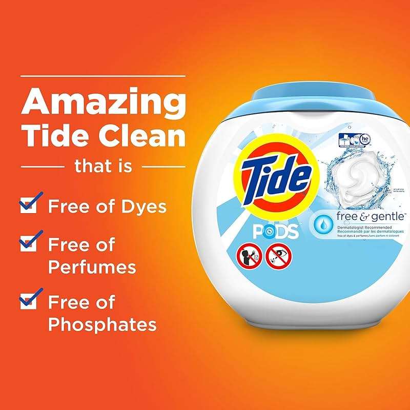Tide PODS Free and Gentle, Laundry Detergent Soap PODS, HE, 96 Count - Unscented and Hypoallergenic for Sensitive Skin, Free and Clear of Dyes and Perfumes - Image 7
