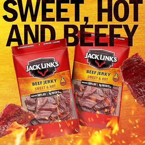 Jack Link's Sweet & Hot Beef Jerky Multipack - (2 Pack) 9 oz Large Bags - Ready to Eat Real Meat Protein Snacks - 9g Protein per Serving - Made with 100% Real Beef - Image 4