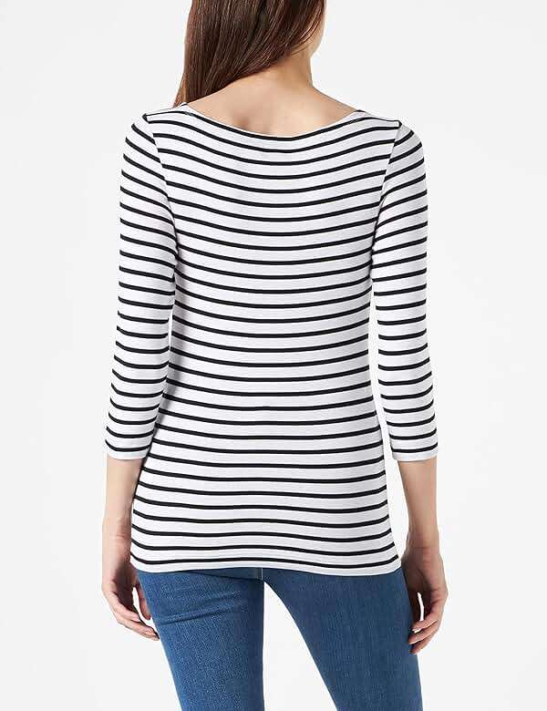 Amazon Essentials Women's Slim-Fit 3/4 Sleeve Boat Neck Cotton Modal Micro Rib T-Shirt - Image 5