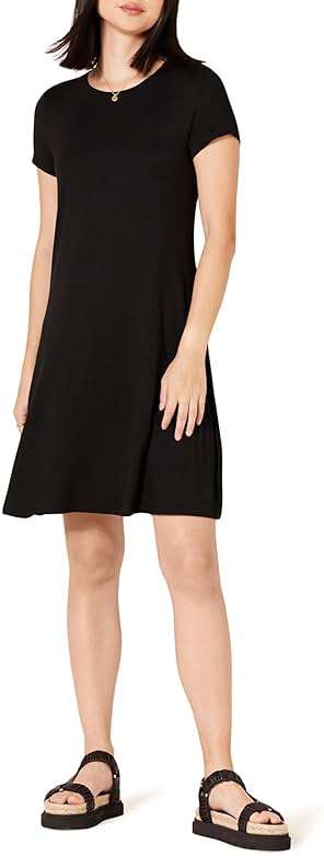 Amazon Essentials Women's Short-Sleeve Scoop Neck A-line Swing Dress (Available in Plus Size) - Image 1