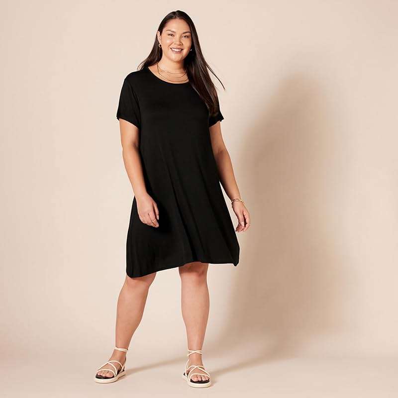 Amazon Essentials Women's Short-Sleeve Scoop Neck A-line Swing Dress (Available in Plus Size) - Image 6