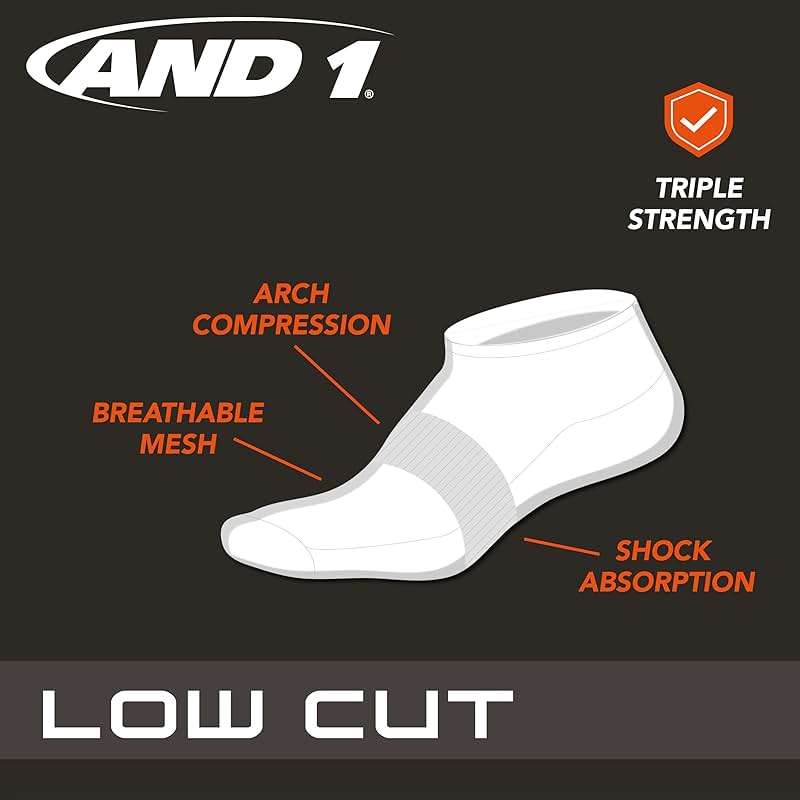 AND1 Mens Low Cut Socks - 12 Pack Performance Stretch Athletic Compression Sock for Men - Sports No Show Socks (6-12.5) - Image 2