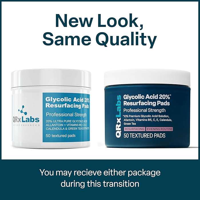 QRxLabs Glycolic Acid Pads - 20% Resurfacing Pads AHA for Face & Body - Exfoliates Skin Surface and Reduces Appearance of Fine Lines and Wrinkles - Acne Treatment Clearing - Daily Pads - 50ct - Image 3
