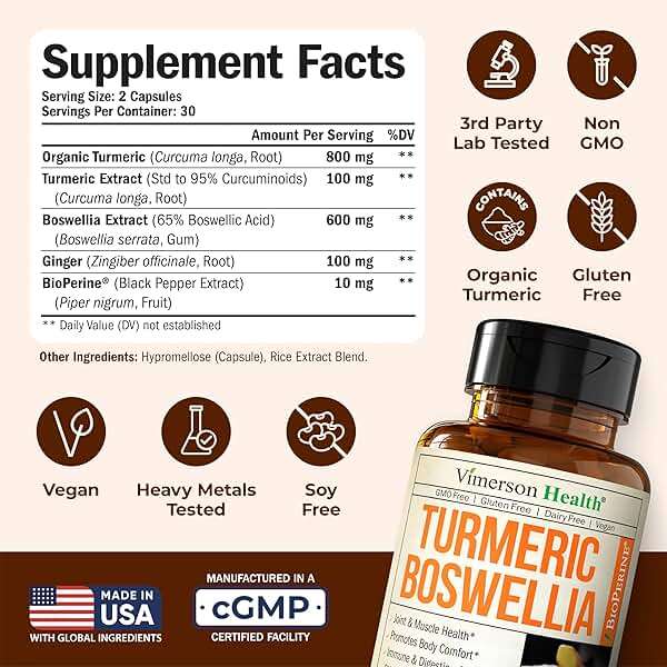 Boswellia Serrata Turmeric Curcumin Supplement: Organic Tumeric, Boswellia Extract, Ginger & BioPerine for Max Absorption – Inflammation & Joint Supplements for Men & Women – Non-GMO – 60 Capsules - Image 3