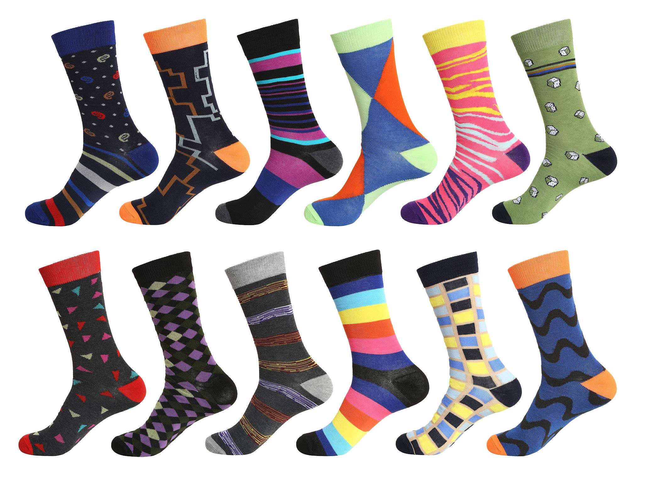 Gelante 12 Pairs Mens Cotton Funny Crazy Colorful Crew Dress Sock - Image 1