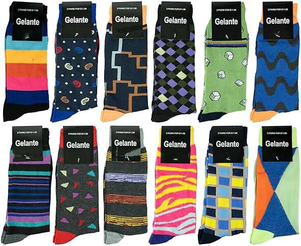 Gelante 12 Pairs Mens Cotton Funny Crazy Colorful Crew Dress Sock - Image 2