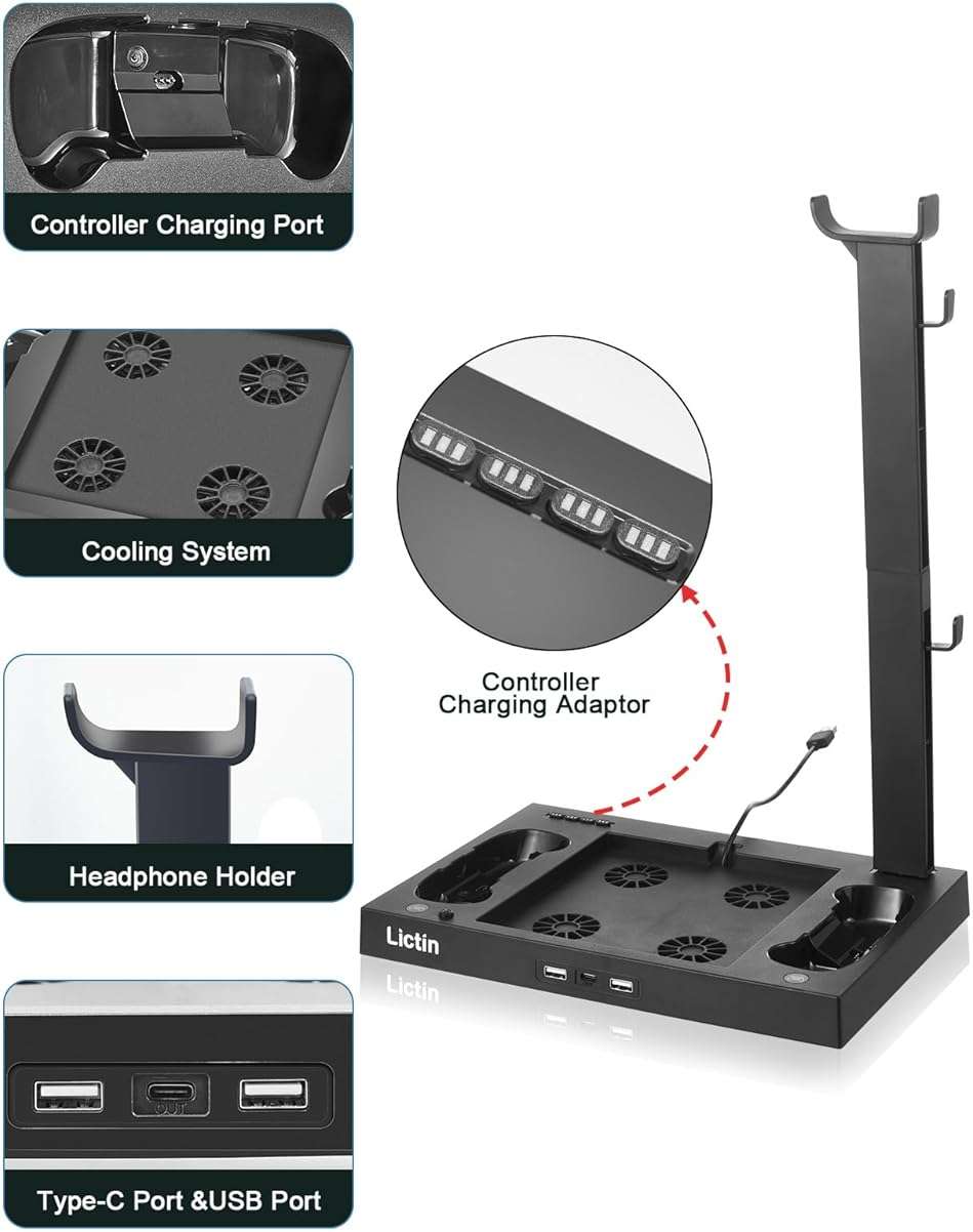 Lictin Cooling Fan Charging Station for Xbox Series X Console & Controller, Upgraded 4 Cooler Fan System Stand, Vertical Dual Charger Station Dock Accessories with 2 x 1400mAh Rechargeable Battery - Image 7