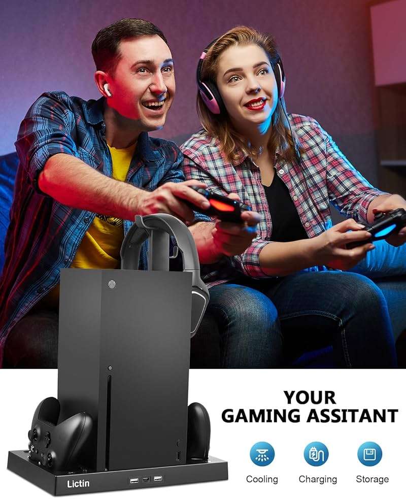 Lictin Cooling Fan Charging Station for Xbox Series X Console & Controller, Upgraded 4 Cooler Fan System Stand, Vertical Dual Charger Station Dock Accessories with 2 x 1400mAh Rechargeable Battery - Image 8
