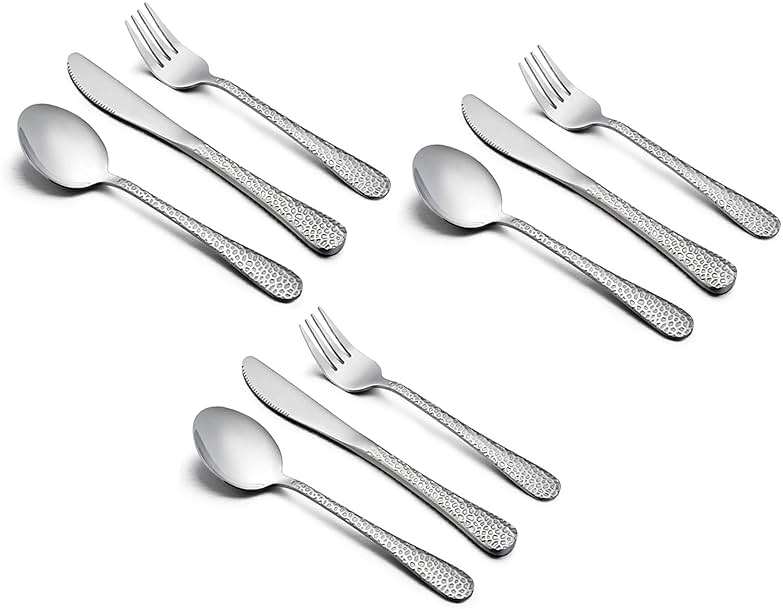 HaWare 9-Piece Toddler Kids Silverware Flatware Set, Stainless Steel Hammered(Adult Look) Preschooler Eating Utensils, Adult Diet Tableware, Includes 3 Spoons 3 Forks 3 Butter Knives, Dishwasher Safe - Image 1